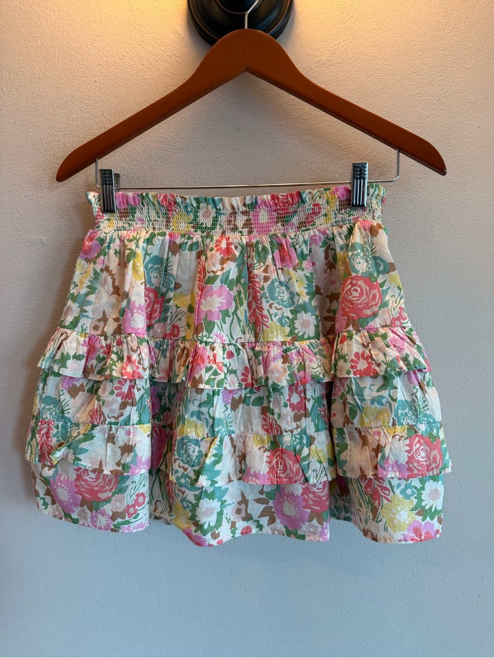 Boden Girls Floral Tiered Mini Skirt Smocked Waist Multi Color Size 13-14Y 164cm